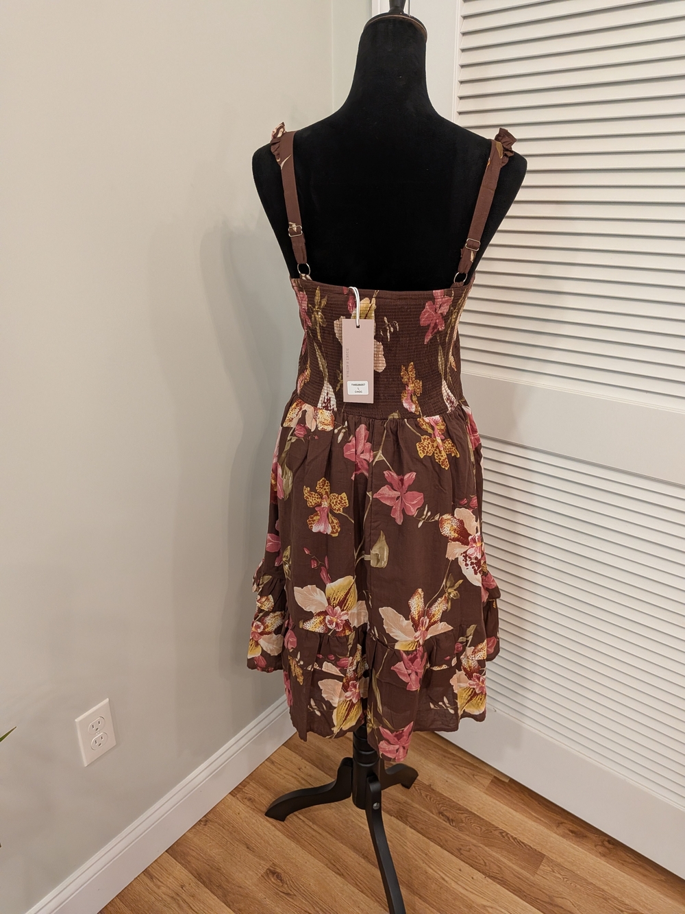 B#1: Brown Floral Sundress with Adjustable Straps Size L New With Tag